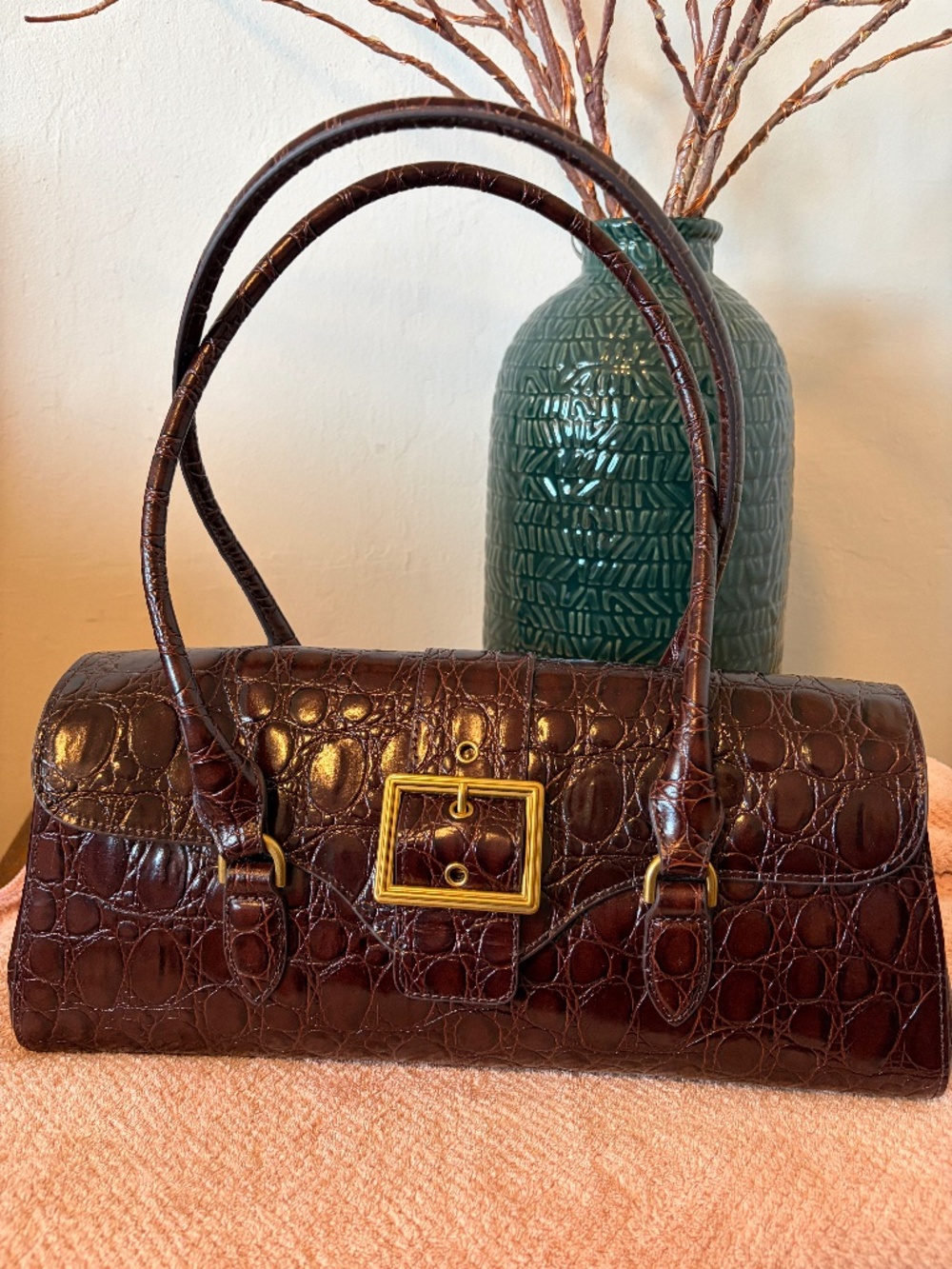Brahmin Dayan Satchel in Ganache Vanderbilt — NWT Rich Espresso Croc